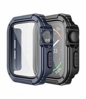 Adepoy 2 Pack Rugged Case Compatible for Apple Watch 44mm Series SE654 with Tempered Glass Screen Protector, Military All Around Hard TPU Protective Cover Case Shockproof Bumper for iWatch Men 44mm