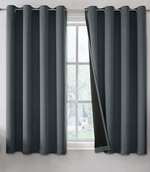 Rutterllow 100% Blackout Curtains 2 Panels, Full Shade 90 Inches Long Complete Light Blocking Drapes for Living Room, Dark Grey Thermal Insulated Bedroom Window Treatment Drapes (Gray, 42 x 90 inch)
