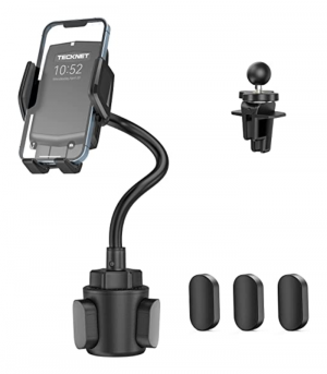 TECKNET 2-in-1 Cup Holder Phone Mount, Air Vent Clip Cup Phone Holder for Car with Quick Release Button, Adjustable Long Gooseneck 360° Rotatable Cup Holder Phone Holder, for All 4-7 Phones