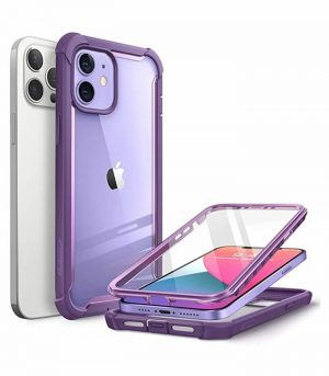 i-Blason Ares Case for iPhone 12, iPhone 12 Pro 6.1 Inch (2020 Release), Dual Layer Rugged Clear Bumper Case with Built-in Screen Protector (Purple)