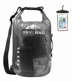 HEETA Waterproof Dry Bag for Women Men, Roll Top Lightweight Dry Storage Bag Backpack with Phone Case for Travel, Swimming, Boating, Kayaking, Camping and Beach, Transparent Black 10L