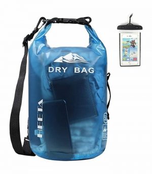 HEETA Waterproof Dry Bag for Women Men, Roll Top Lightweight Dry Storage Bag Backpack with Phone Case for Travel, Swimming, Boating, Kayaking, Camping and Beach, Transparent Blue 5L