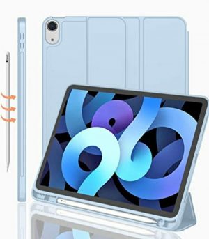 iMieet New iPad Air 5th Generation Case 2022iPad Air 4th Generation Case 2020 10.9 Inch with Pencil Holder [Support Touch ID and iPad 2nd Pencil Charging], Trifold Stand Smart Case (Sky Blue)