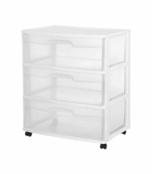 Sterilite Wide 3-Drawer Cart with Wheels White