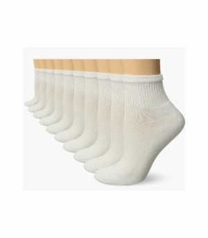 Gildan White Ladies Socks Ankle 6pack 4-10size